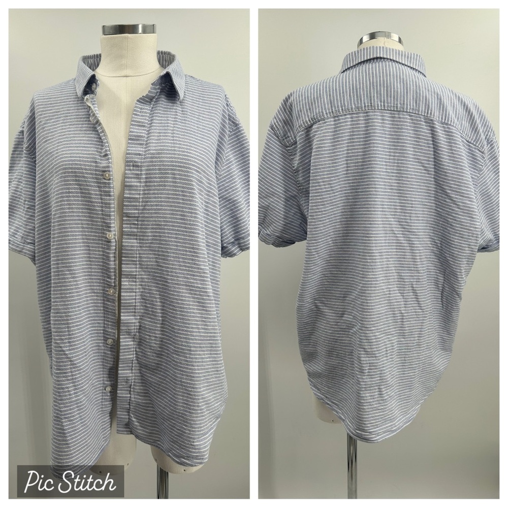 Calvin Klein Men’s Gray Striped Casual Button Up Short Sleeve Shirt Size XXL